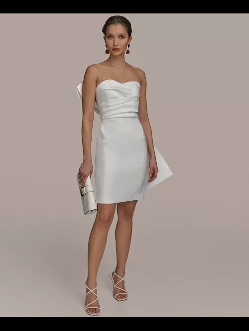 Donna Karan Strapless White Satin Sheath Dress with Back Bow